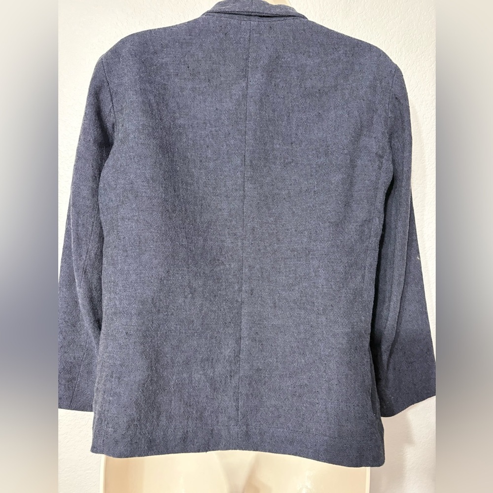 Pomandere Linen Blend Boxy Womans Blazer Single Button Patch Pockets 3/4 Sleeves - Picture 6 of 16